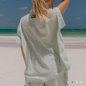 NWT Daily Drills Seersucker Boxy Button Down in Green